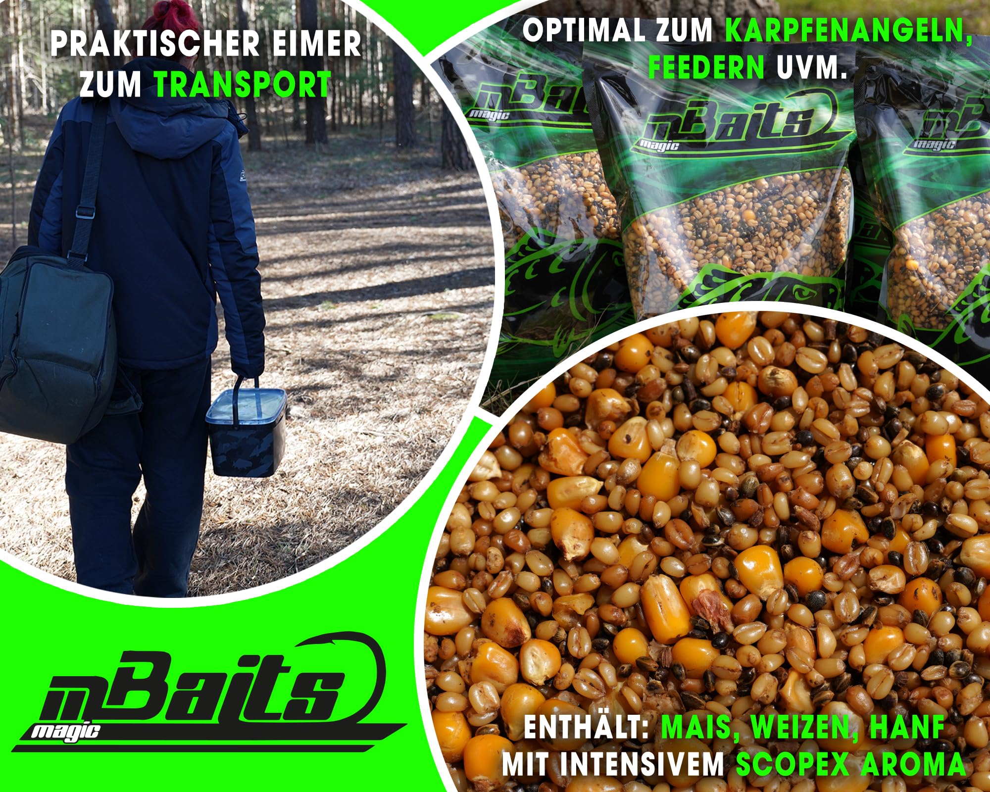 Angel-Berger Magic Baits 3kg Ready Particle Mix Scopex im Eimer Carp Seeds Angelfertig Partikel Karpfen Köder Gekochte Körner Karpfenfutter Futtermittel