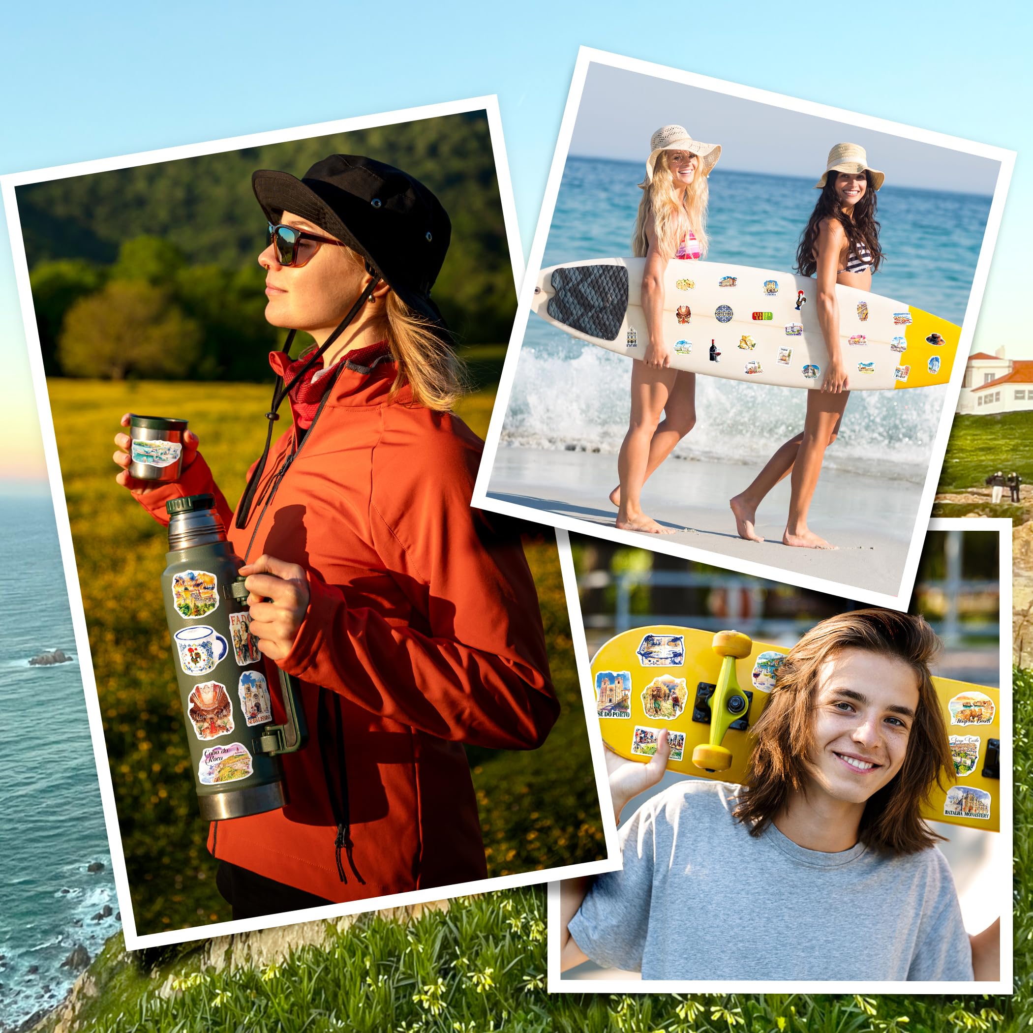 YTSQLER 200 PCS Portugal Stickers, Portugal Travel Souvenirs Stickers for Laptop Water Bottle Journal, Portuguese Vinyl Vacation Decals for Women Men Adults
