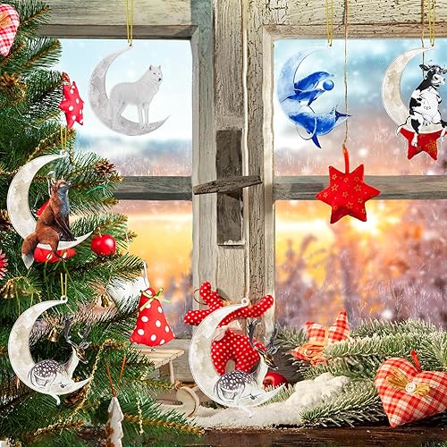 Miniatura 6 de Adornos de animales para árbol de Navidad, exquisito adorno acrílico de doble impresión para decoración de árbol de Navidad, decoración de sala de