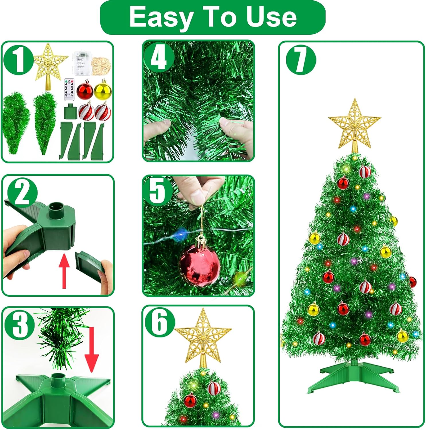 3 FT Small Artificial Christmas Tree with 50 Warm White & Multicolor Lights 15 Ball Ornaments Full Mini Xmas Tree for Tabletop Indoor Home