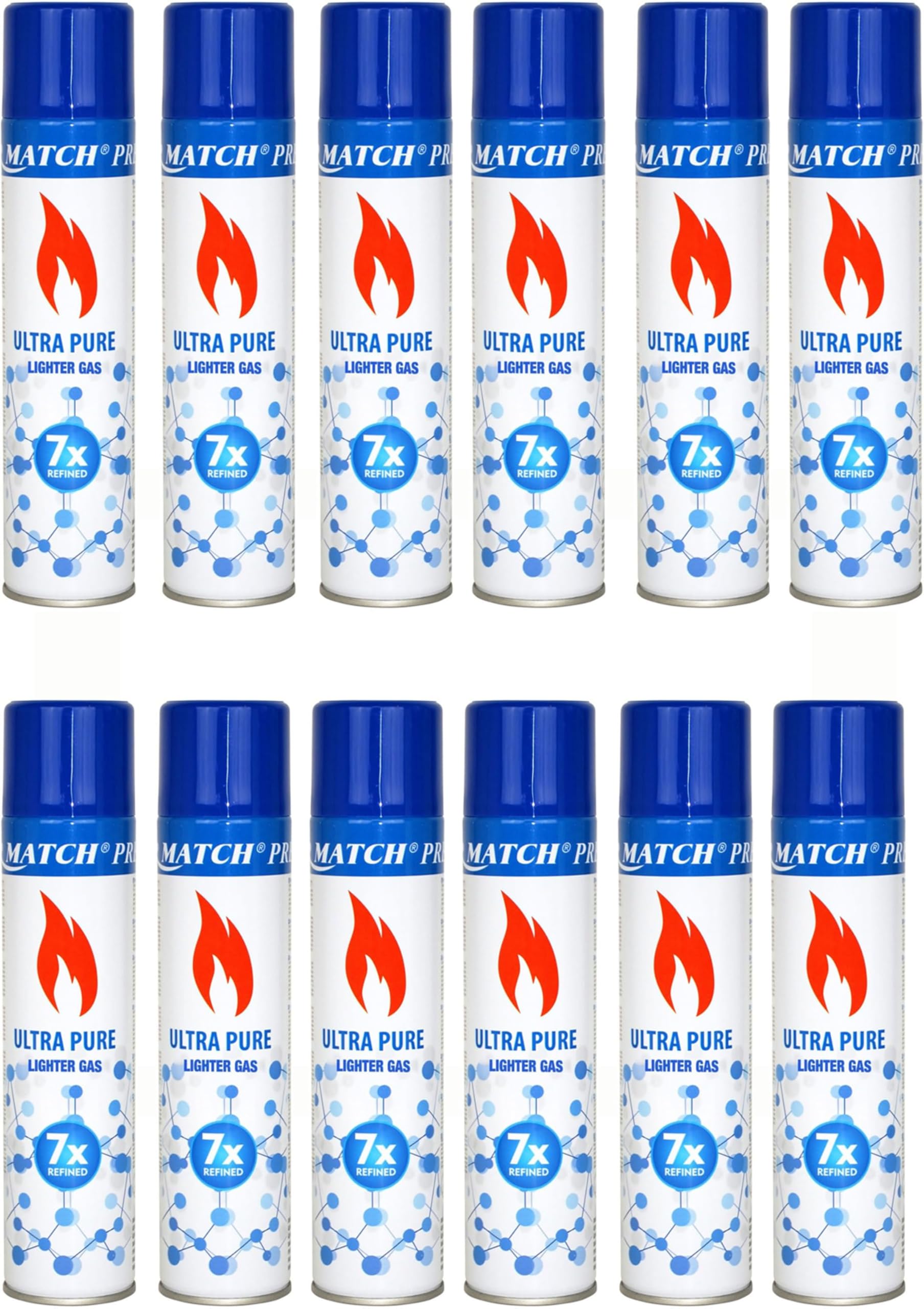 12 x 300ml Gas per accendini con 5 adattatori | Gas puro e pulito, raffinato x7 vicino al 100%. Gas premium per estrazioni e torce. Particolarmente indicato per estrazioni BHO. | Gas di ricarica