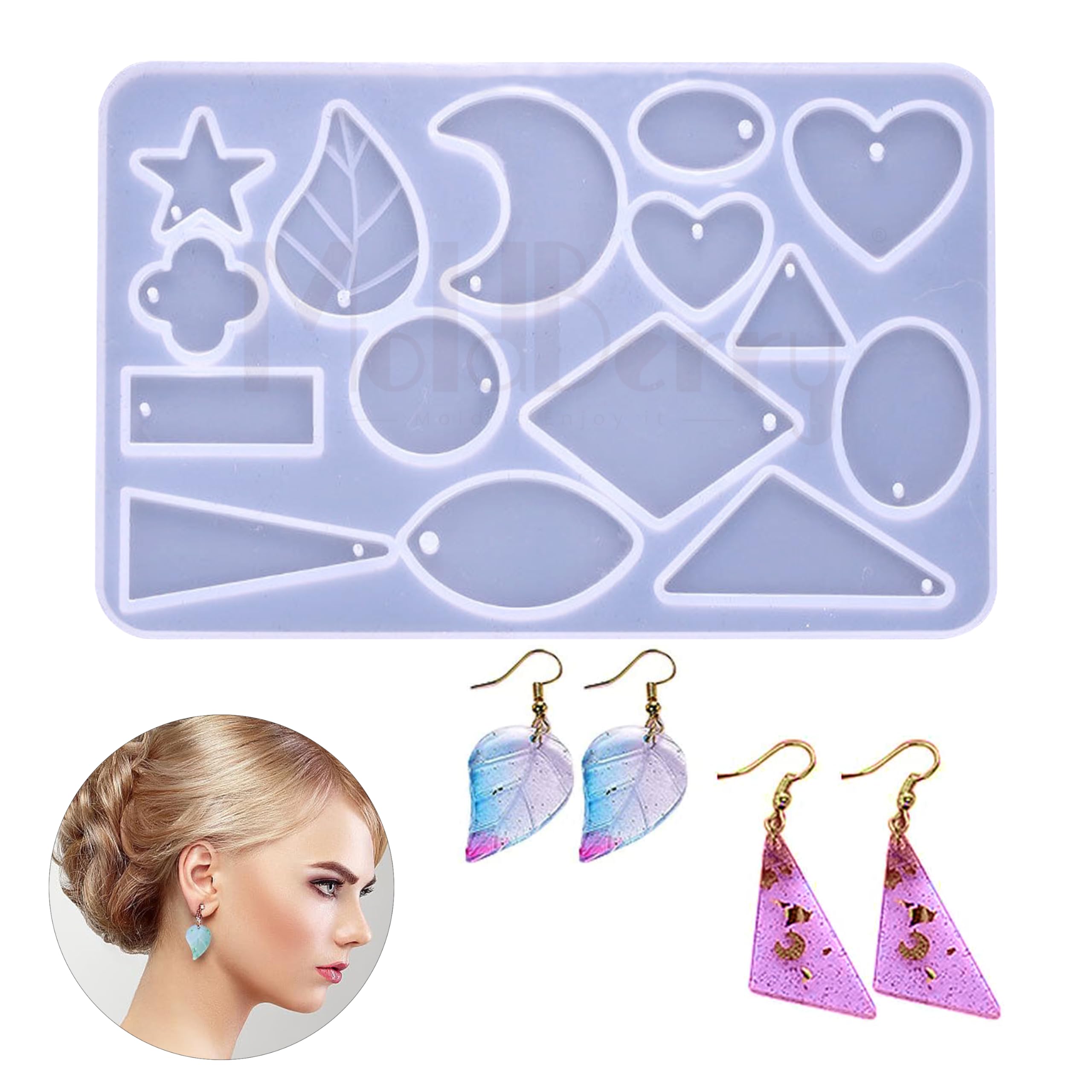 MoldBerry Silicone Resin Casting Mold |Multishape Earring, Keychain, Pandent Mold | Silicone Resin Candle Making Mould Epoxy Silicone Molds with Tools for DIY Crafting (White - PK1)-image-40