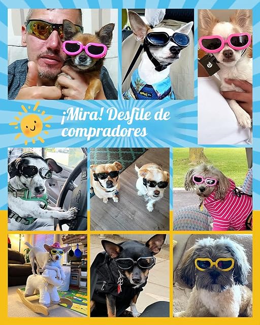 Foto 2 de 8 de Lewondr Gafas de Sol para Mascotas, Anteojos Anti-Ultravioleta Niebla y Polvo con Correa Ajustable Elástica