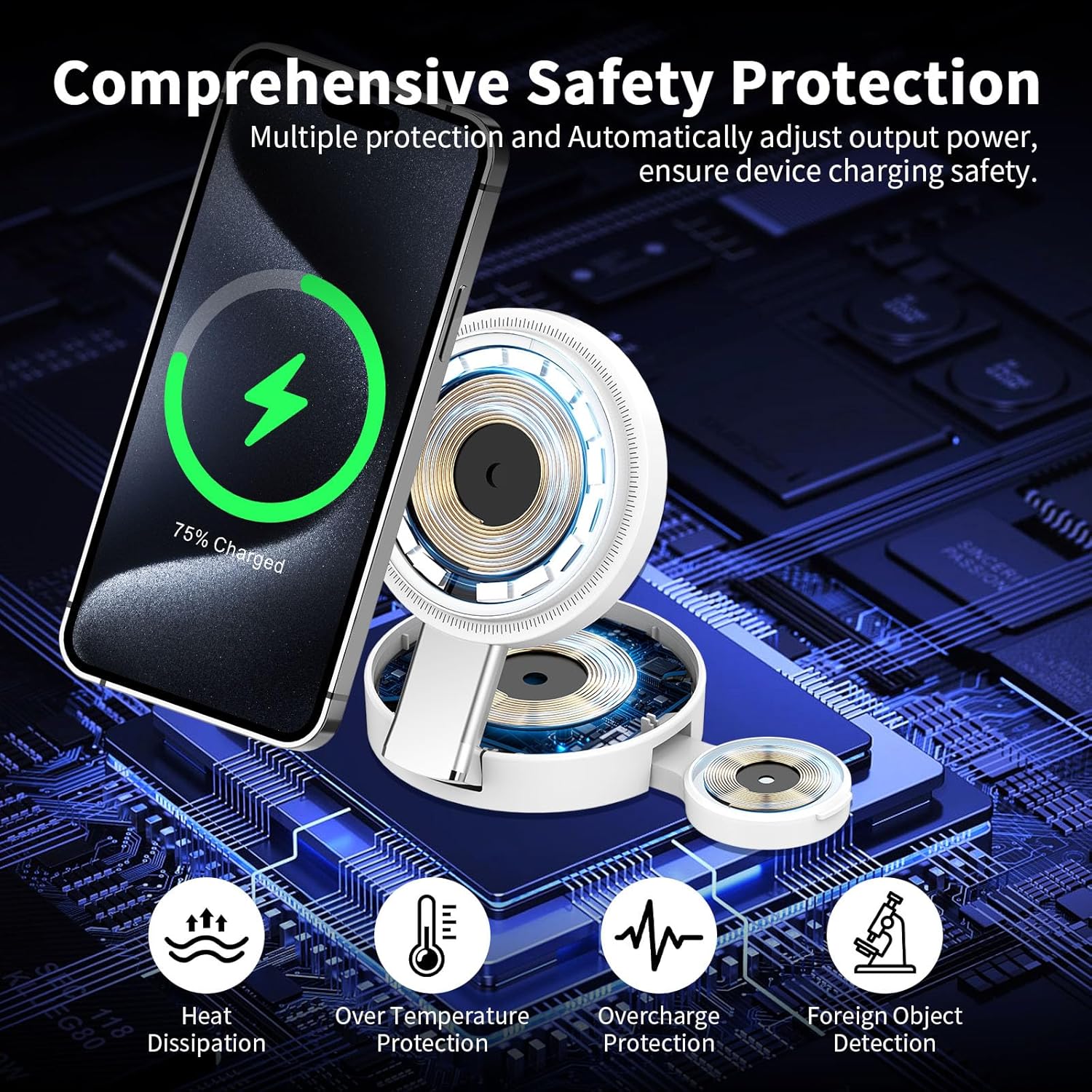 Charging Station for Apple Multiple Devices - 3 in 1 Foldable Magnetic Wireless Charger Dock - Travel Charging Pad for iPhone 16 15 14 13 12 Pro Max Plus Watch & Airpods (White)