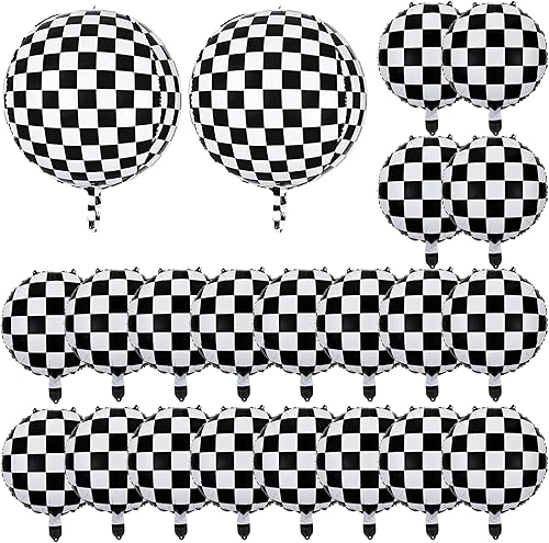 Globos de 22 pulgadas grandes de 360 grados 4D a cuadros en blanco y negro de 18 pulgadas, globos de carreras de 22 pulgadas, globos de papel de