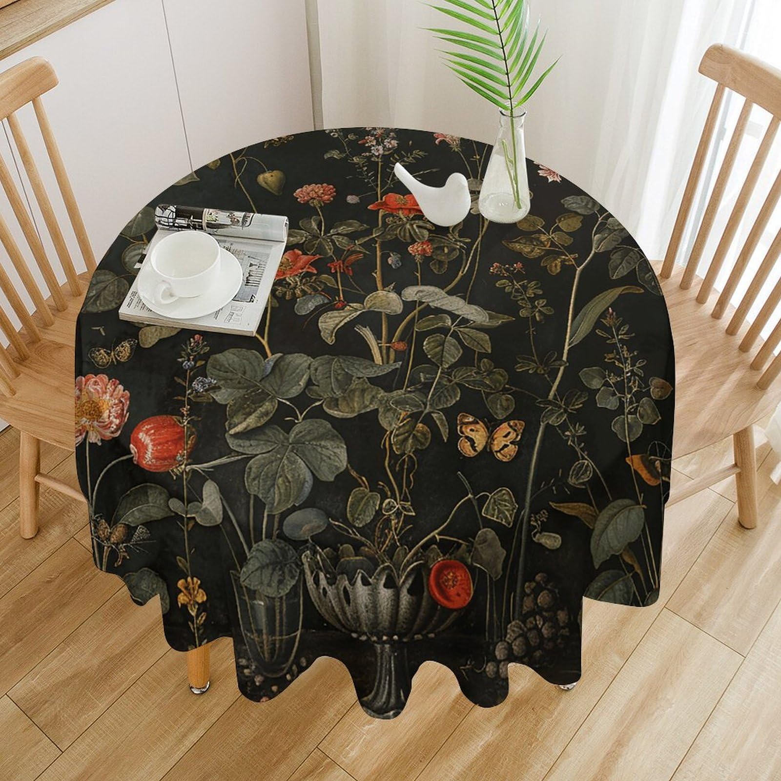 Nappe de table ronde motif plantes et papillons de haute qualité 152cm