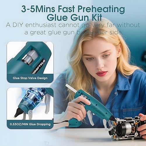Vista 22 de Pistola de pegamento caliente inalámbrica de 20 W, pistola de pegamento con 30 barras de pegamento, pistola de precalentamiento rápido con cargador