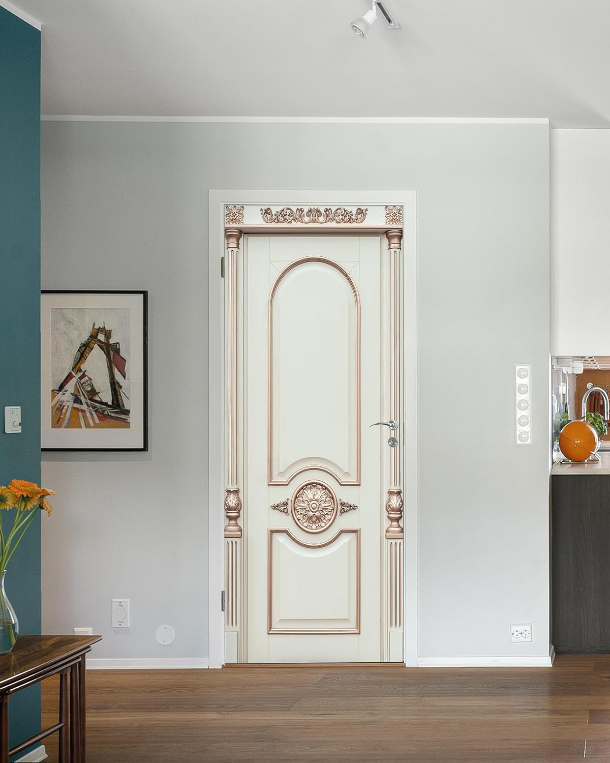 FLFK Door Wallpaper Sticker - Beige Vintage Door,Peel and Stick Mural,Combined Size 30"x80",Split into 2 Pieces