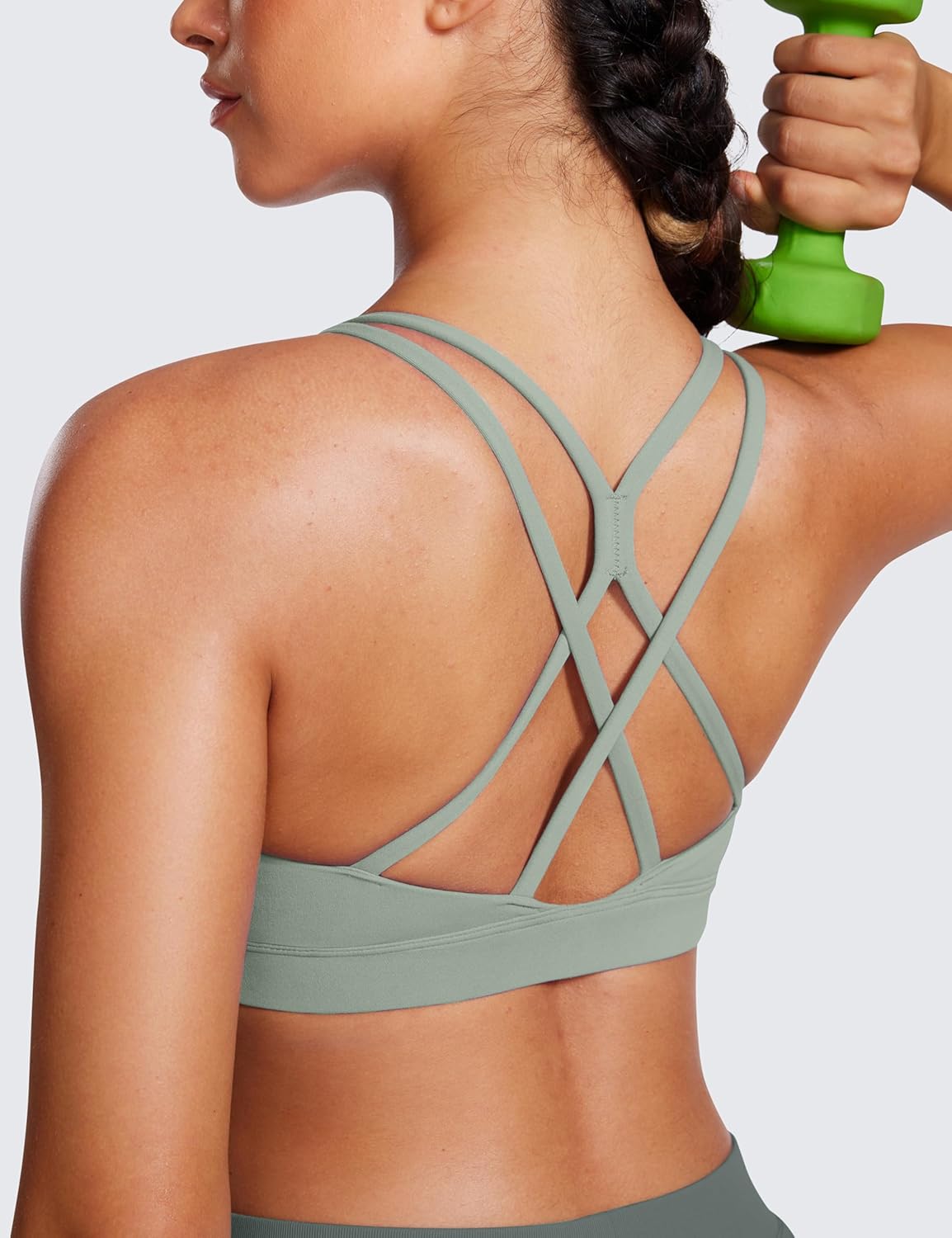 CRZ YOGA Womens Butterluxe High Neck Longline Sports Bras - Criss Cross Halter Wireless Padded Gym Workout Crop Top - Image 3