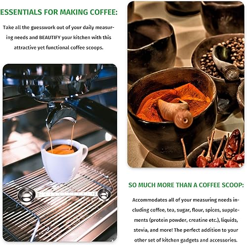 Miniatura 4 de 2 cucharadas de café con marca, 1 cucharada y 1 cucharadita de acero inoxidable para café molido, preparación de café, té, azúcar y leche, 0.2 fl oz