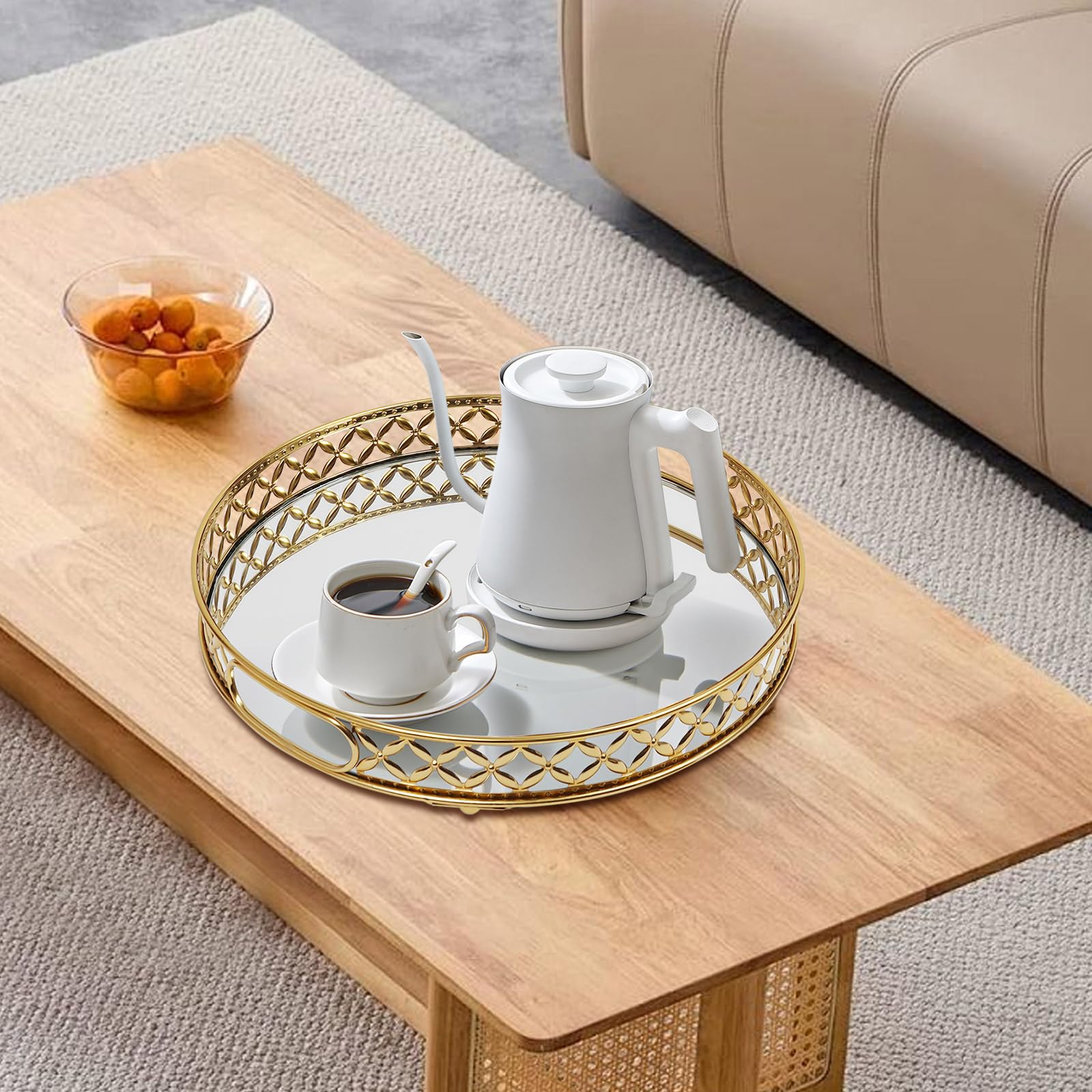 Taca okrągła taca lustrzana złota dekoracyjna taca kosmetyczna organizer na biżuterię taca 32 cm