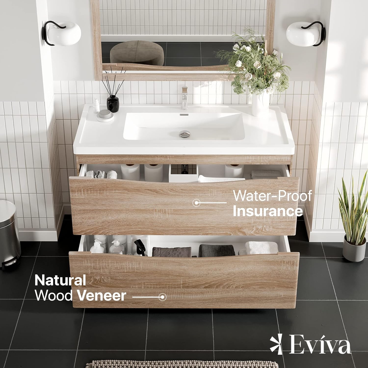 Smile 48 in. White Oak Single Sink Bath Vanity with Acrylic Top and Integrated Sink