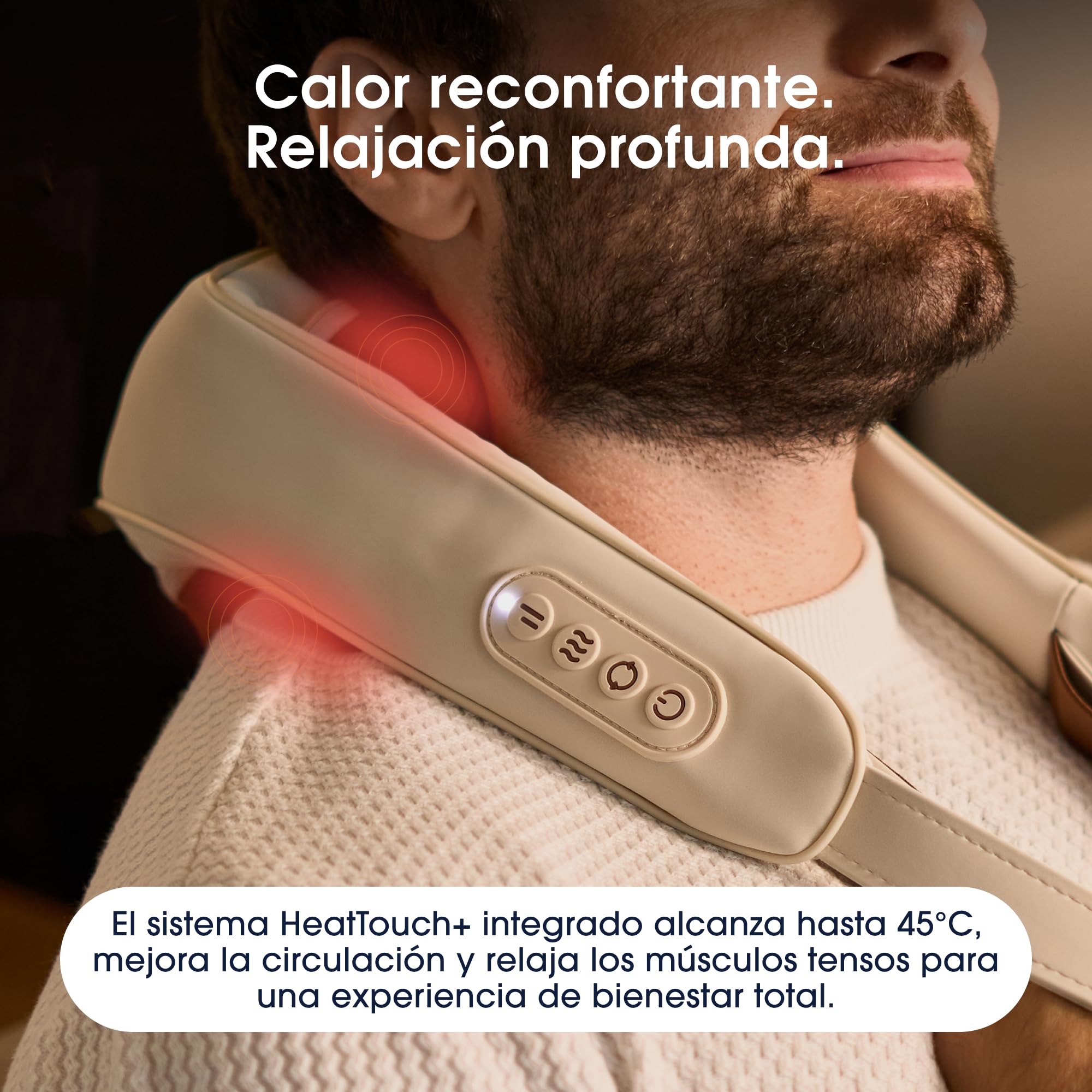 ZENT HandSense Masajeador Cervical y Espalda 6D Inalámbrico con Calor | Shiatsu de Cuello, Hombros y lumbares, 2 Velocidades, Batería 2500 mAh, 90 min