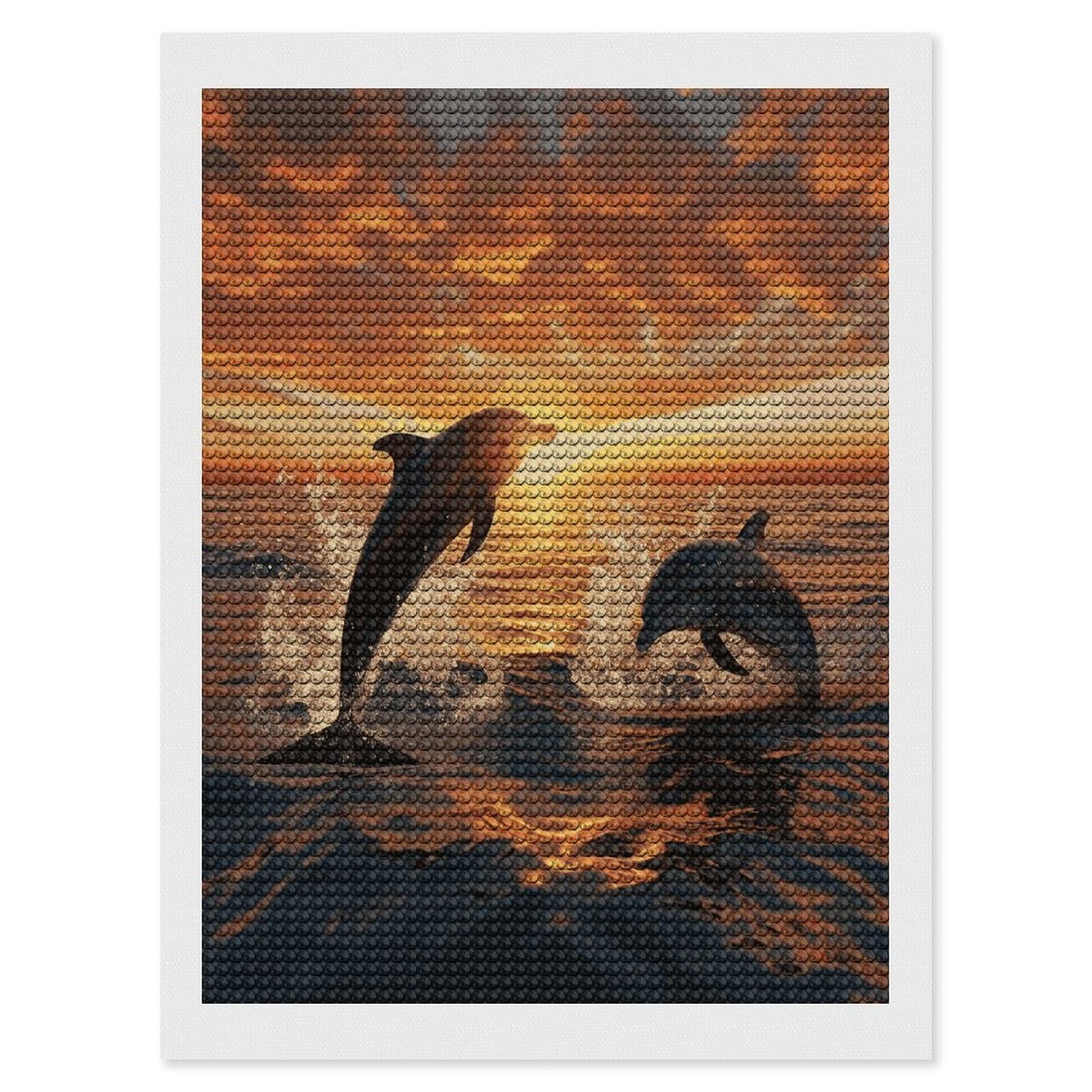 JTREHY Dolphins Jumping Out of The Water at Sunset Diamond Art Kits Personalized DIY Round Diamond Painting Kits for Beginner Full Drill Diamonds Dots Paintings for Adults Gem Art Crafts Home Decor