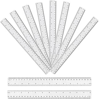 Wancala 30cm Clear Ruler - 10 Pcs Plastic Transparent Shatterproof Straight Ruler, 12 Inch Geometric Ruler School Stationary Ruler for Student School Office Supplies