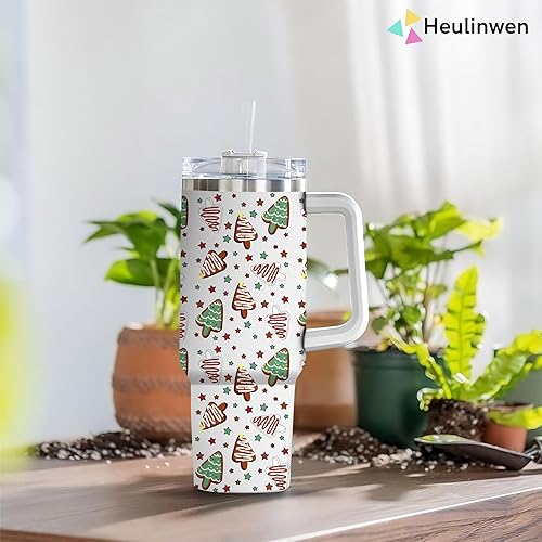 Miniatura 5 de Vaso de 40 onzas con asa para tartas de árbol de Navidad, vaso grande de 40 onzas con tapa y pajita, vaso de acero inoxidable de 40 onzas, vaso de