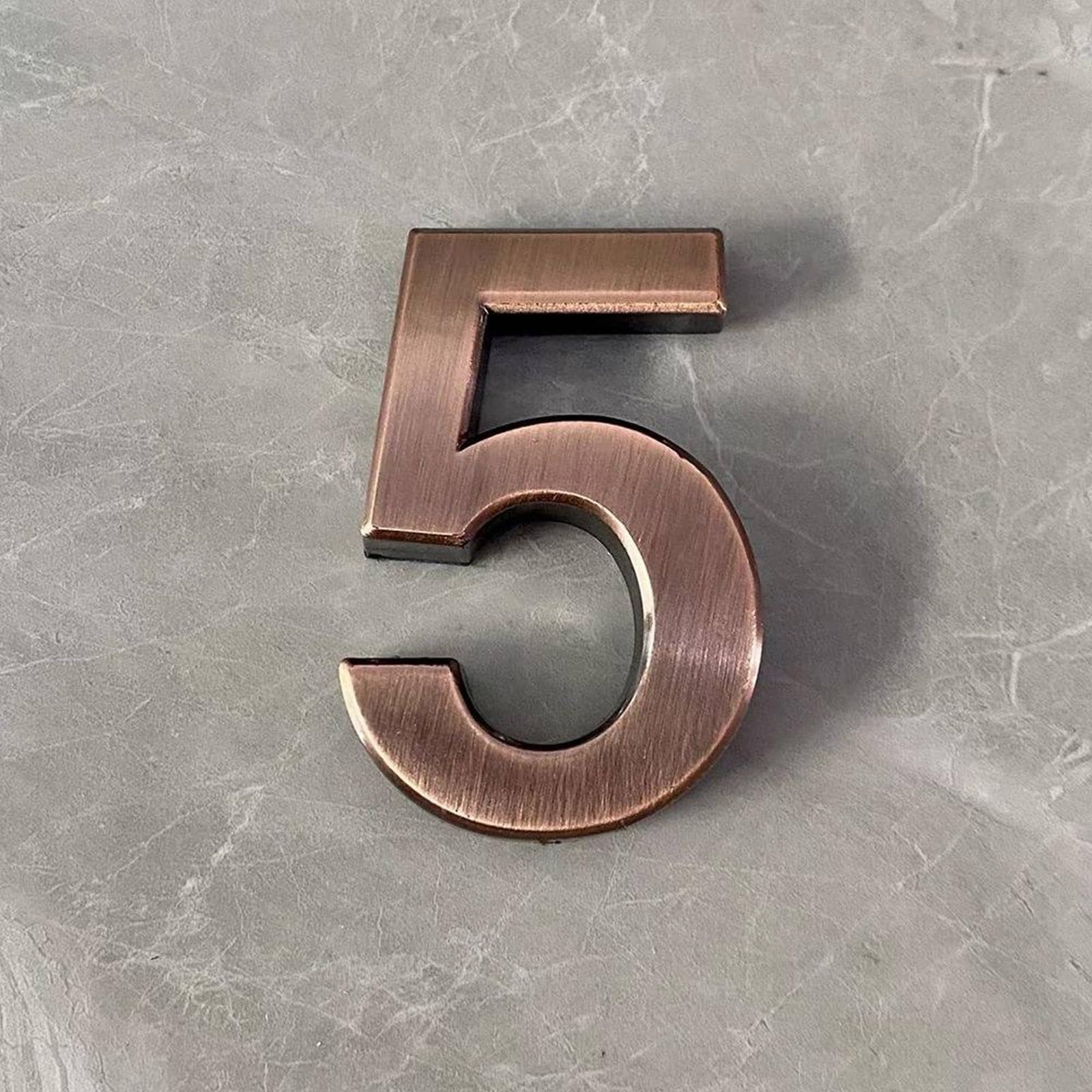 2 Inch Self Adhesive House Numbers Sticker 5cm Modern Door Number Bronze/Silver Mailbox Address Sign, for Wall Decor Garden Apartment Cafe Hotel Office Street Room Yard Exterior Decorative(Bronze 5)