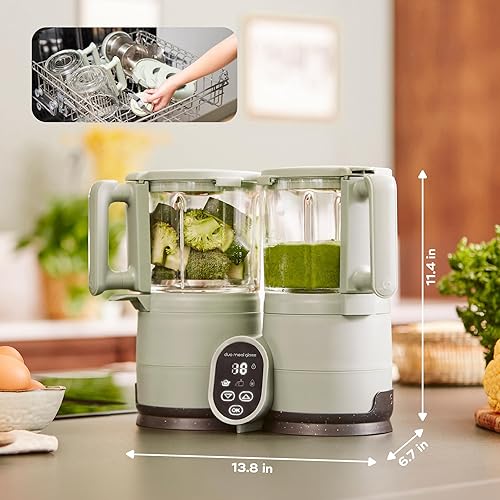 Miniatura 5 de Babymoov Duo Meal Glass Baby Food Maker, Celadon Green – 4-in-1 Steamer, Blender, Defroster, and Heater with Programmable Timer, Large Capacity