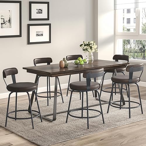 Miniatura 3 de 24 Inch Swivel Counter Height Bar Stools Set of 2, Modern Backs, Leather Counter Stools for Kitchen Island, Brown