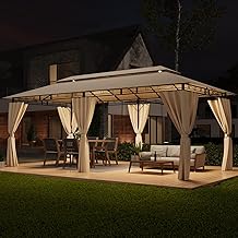 TRIUMPHKEY 3 x 6 cm Waterproof Cold Proof Gazebo for Garden, Camping, Tarpaulin with Metal Frame, Beige