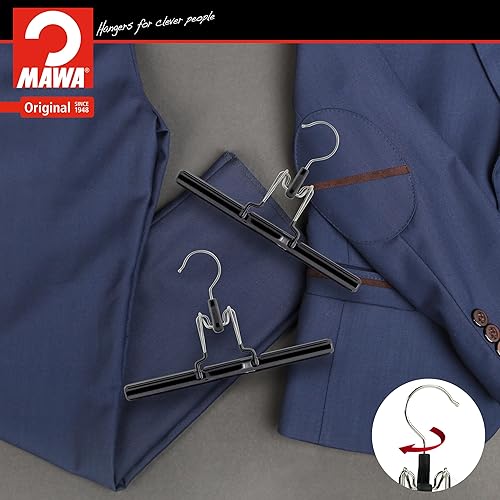 Miniatura 5 de Mawa by Reston Lloyd - Percha antideslizante con abrazadera para pantalones y faldas, estilo M26, juego de 5, color negro
