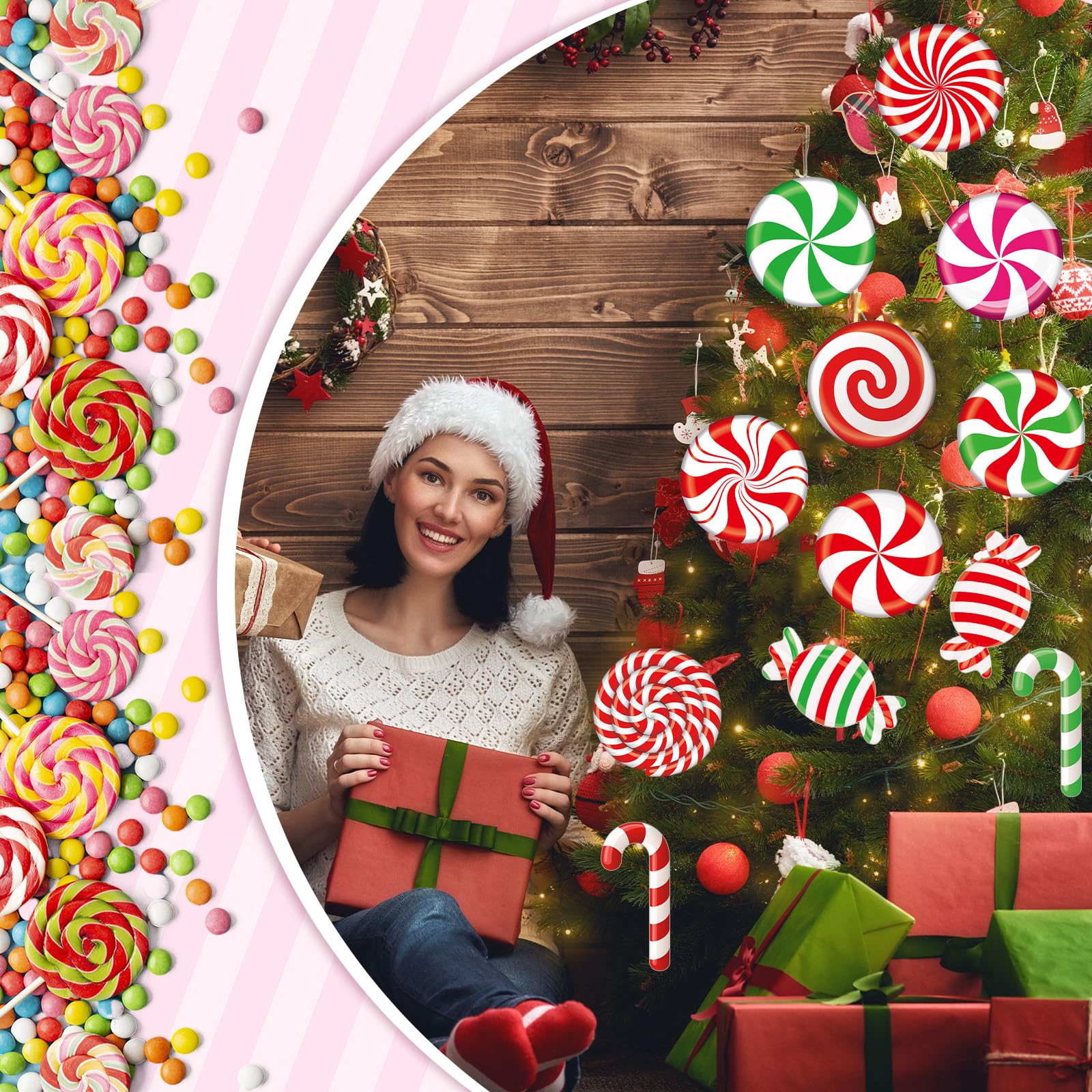Seajan 200 piezas de recortes de Navidad Candyland para decoración de tablón de anuncios, recortes de menta para Navidad, fiesta temática de caramelos, cumpleaños, aula, hogar, ventana, suministros de