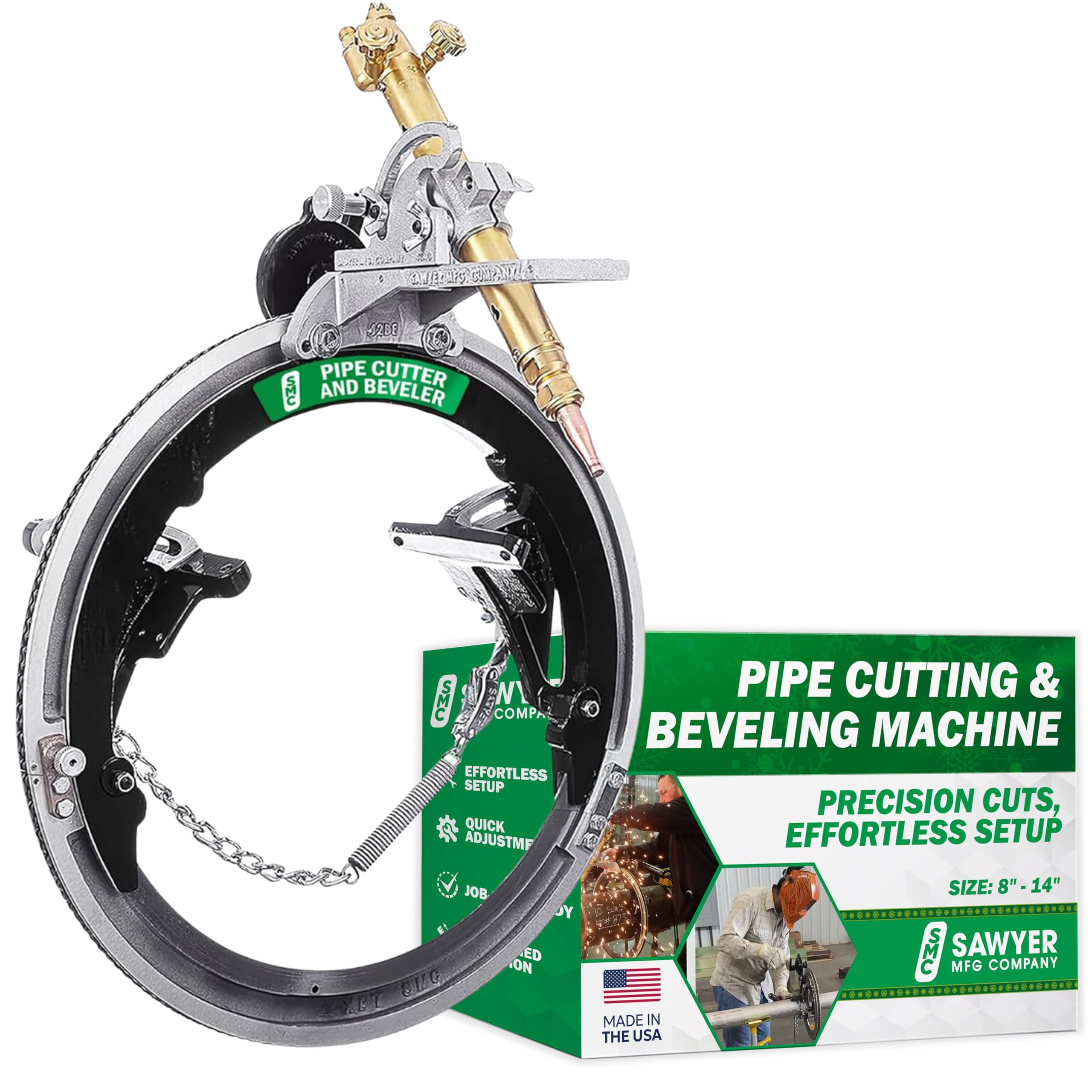 Sawyer Pipe Cutting and Beveling Machine - High Precision Tool for Metal Pipe Cutter and Beveler, Easy & Fast Setup, Portable Equipment for Welding and Construction, Quality Made in the USA - 8" - 14"