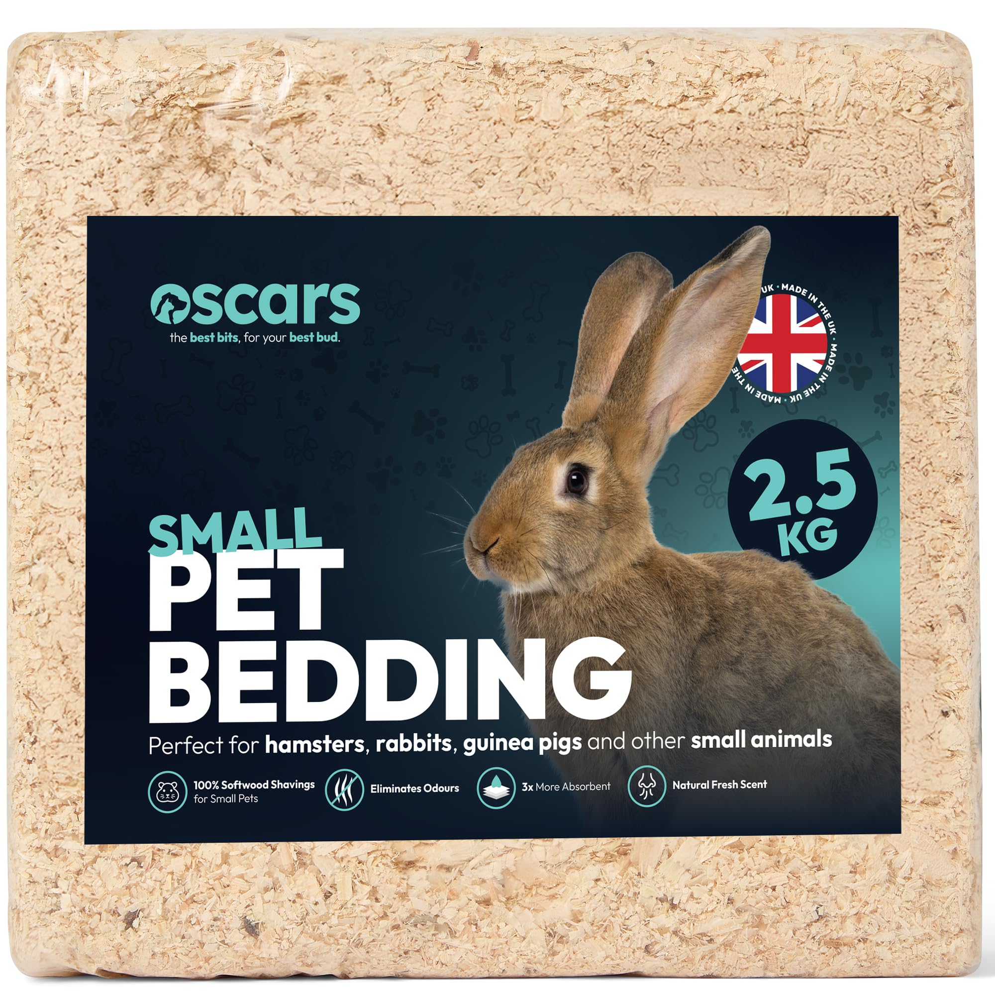 Oscars 2.5kg Wood Shavings Natural Small Pet Bedding - for Hamster Cage, Guinea Pig Cage, Rabbit Hutch - Soft Biodegradable Hamster Bedding, Odour Control Eco Friendly Substrate