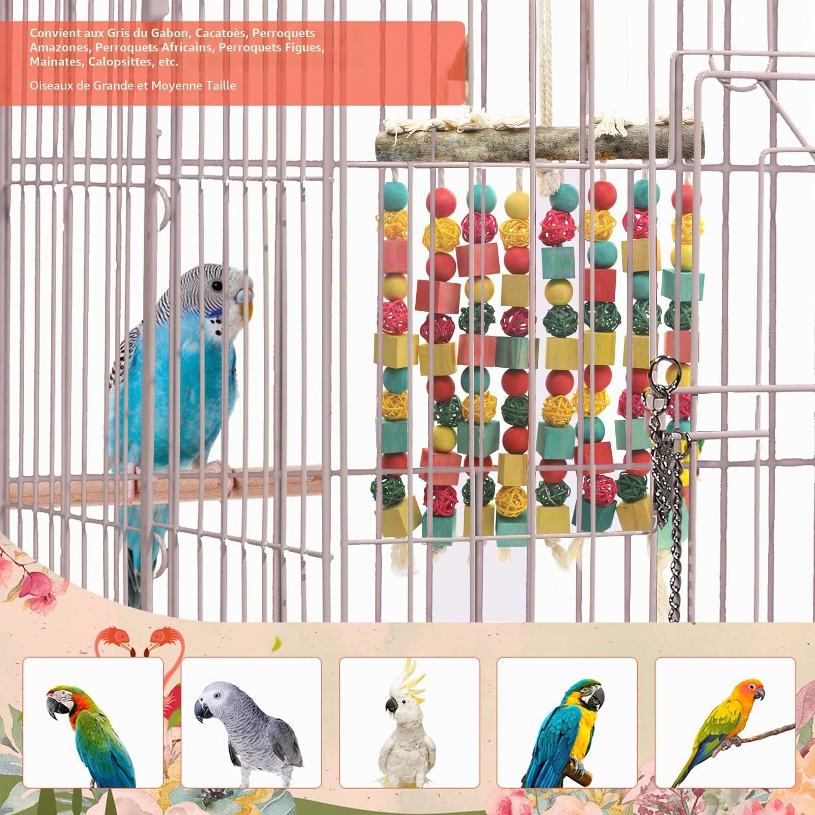 MQUPIN Jouet à Mâcher en Bois Naturel pour Perroquets Grands, Gris d'Afrique et Amazoniens