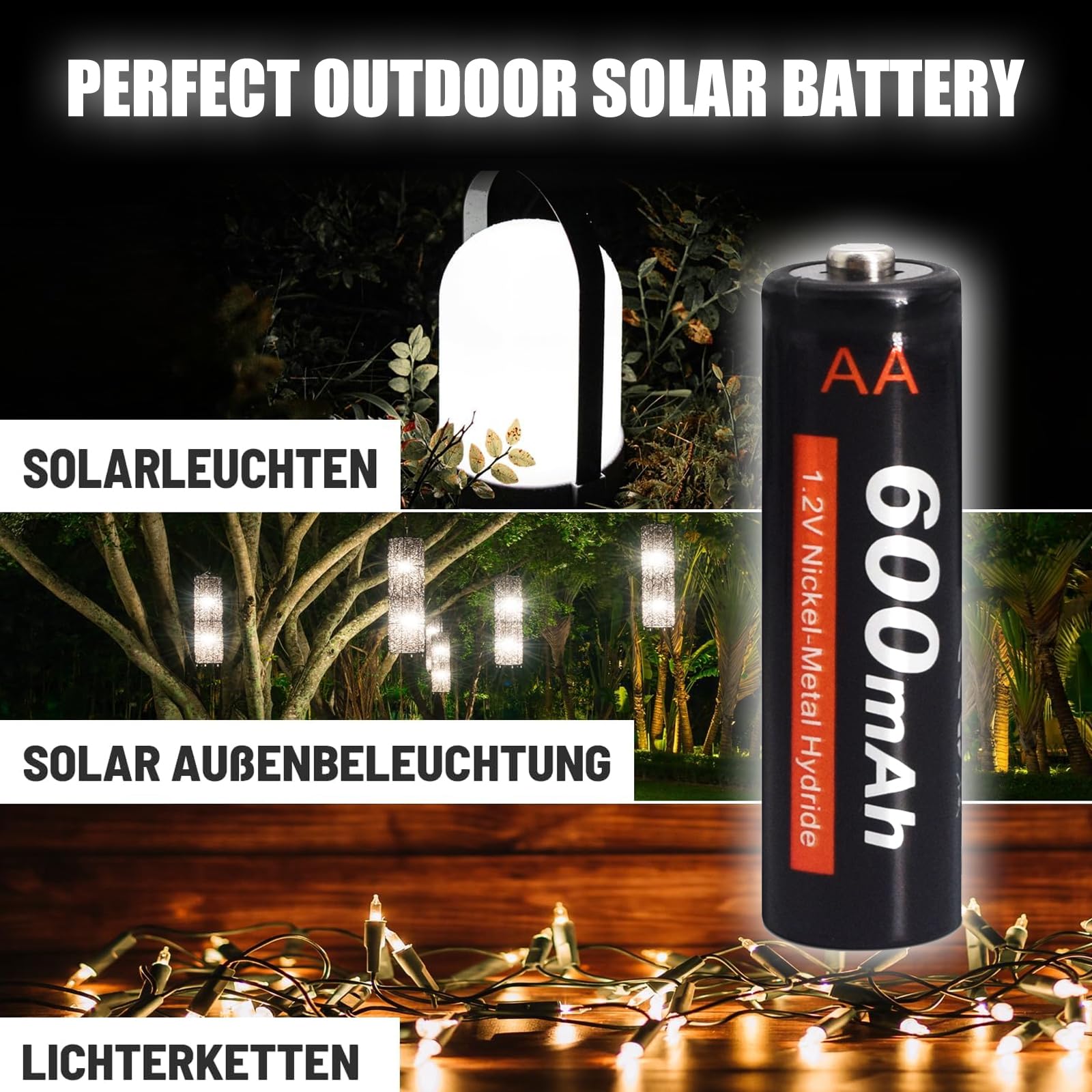 CITYORK Solar Akku AA 600mAh + Akku AAA 300mAh 1,2V NI-MH Aufladbare, Solarakku für Solarleuchten, Solarlampe, Gartenleuchten, Solar-Wegeleuchten, Außen Led-SolarLights, Wecker, Spielzeug Elektronik & Foto