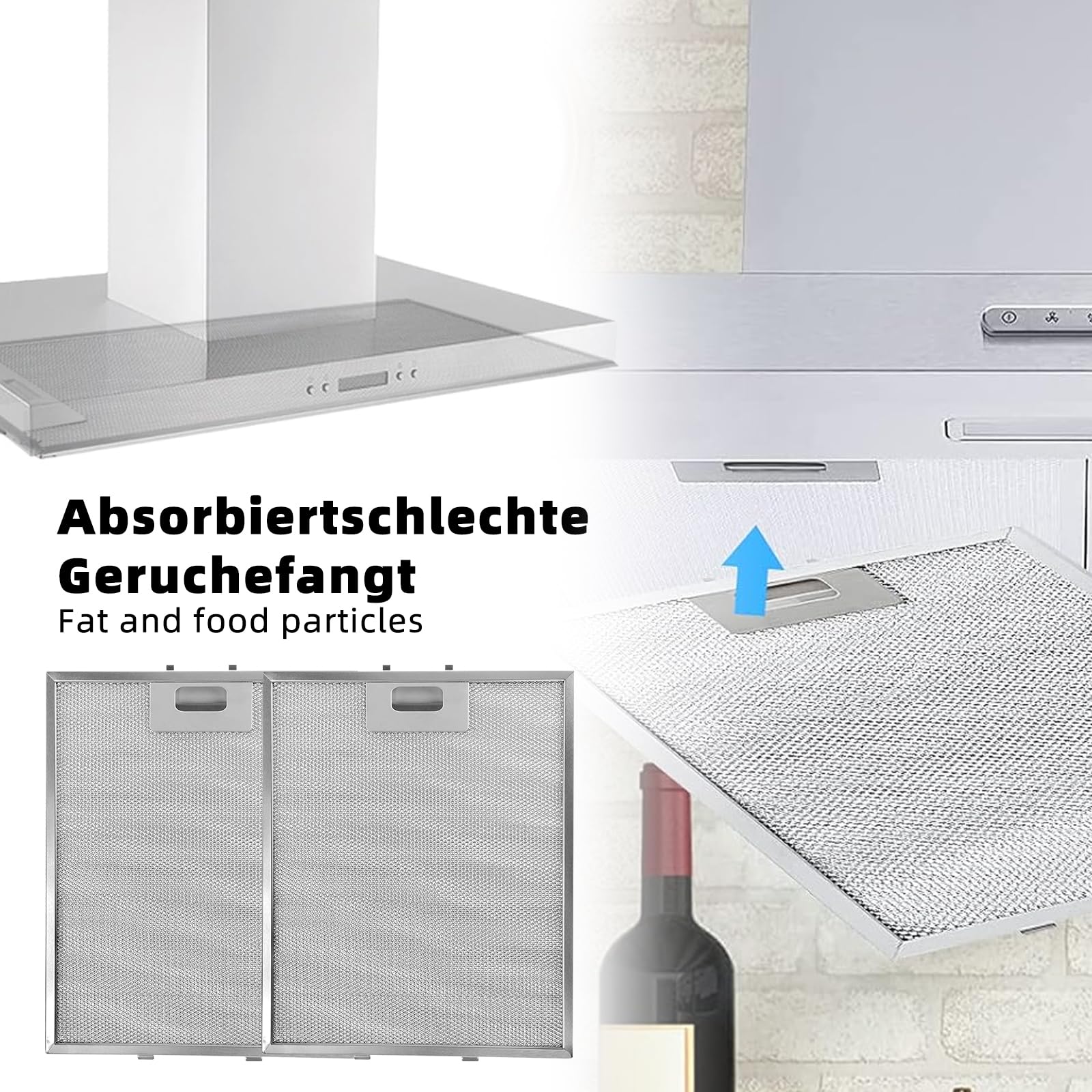 2 filtros de grasa de metal para campanas extractoras, filtro separador de aceite y gas, accesorios de cocina de aluminio, universal para campanas extractoras