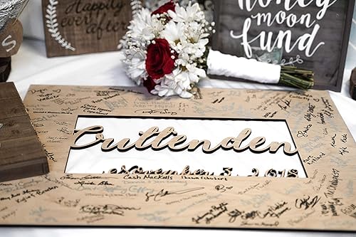 Miniatura 6 de Alternativa personalizada para libro de invitados de boda  Libro único de registro de boda con apellido cortado personalizado para recepción de boda