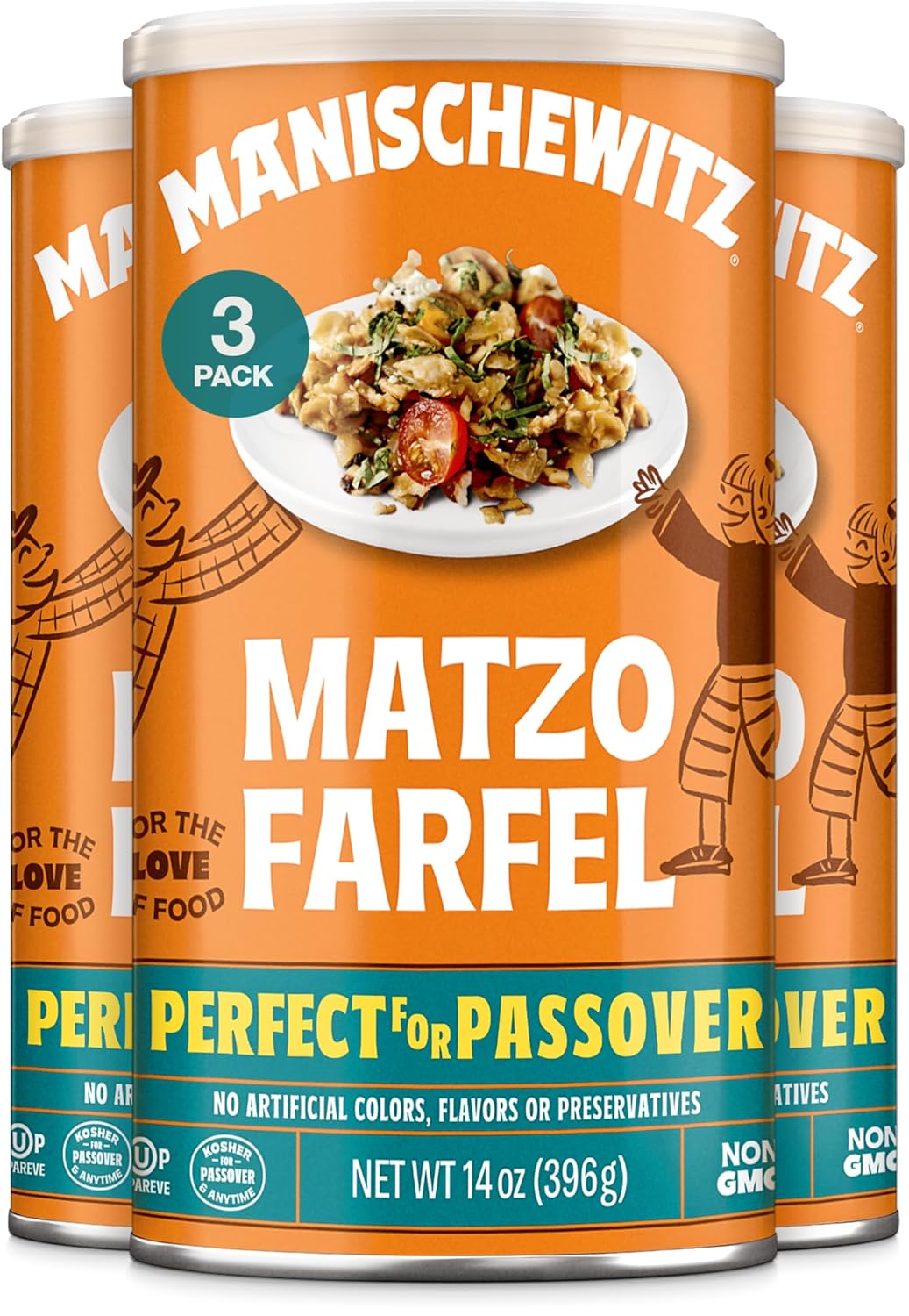 Manischewitz Matzo Farfel, 14oz (3 Pack) Resealable Canister, Sodium Free, No Artificial Colors or Flavors, Non GMO, Kosher For Passover & Year Round
