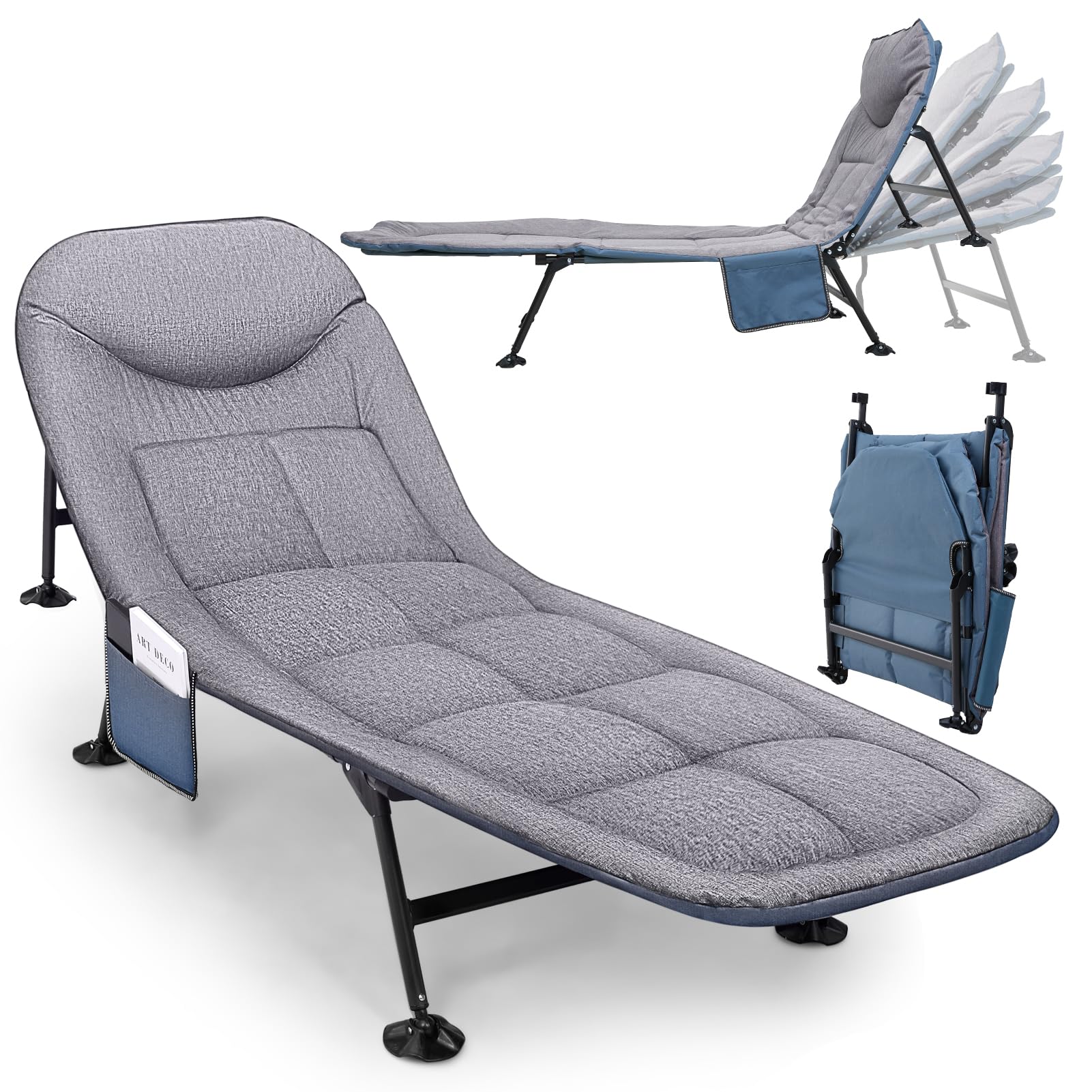 Warmiehomy Sun Lounger Reclining Garden Chair with Side Pocket Grey