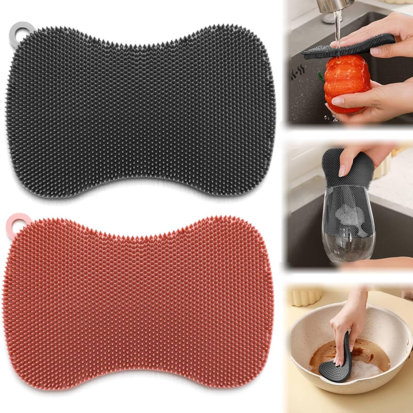 Silicone Dish Sponges,Silicone Sponge Dish Washing Kitchen Scrubber,Silicone Sponge Dish Brush,Double Sided Cleaning Brush for Dishes, Kitchen Gadgets and Accessories (Pink, 1PCS)