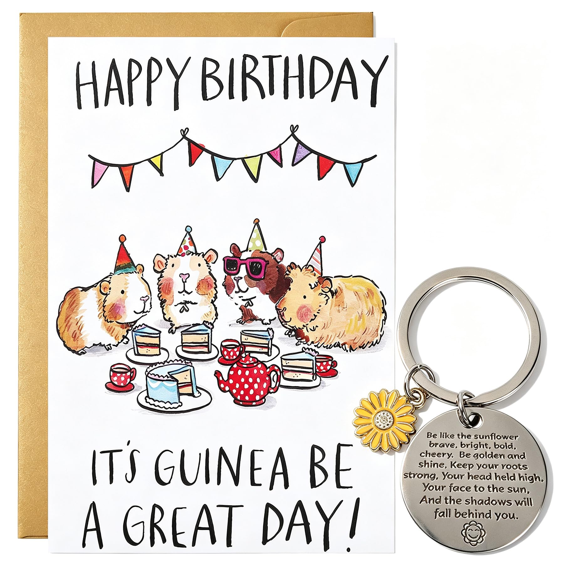 Wasise Guinea Pig Birthday Card - Birthday Card for Women, Cute It's Guinea Be A Great Day! Cards with Inspirational Keyring, Cute Fun Design Pet Owners Cards for Women Man Friend | Blank Inside