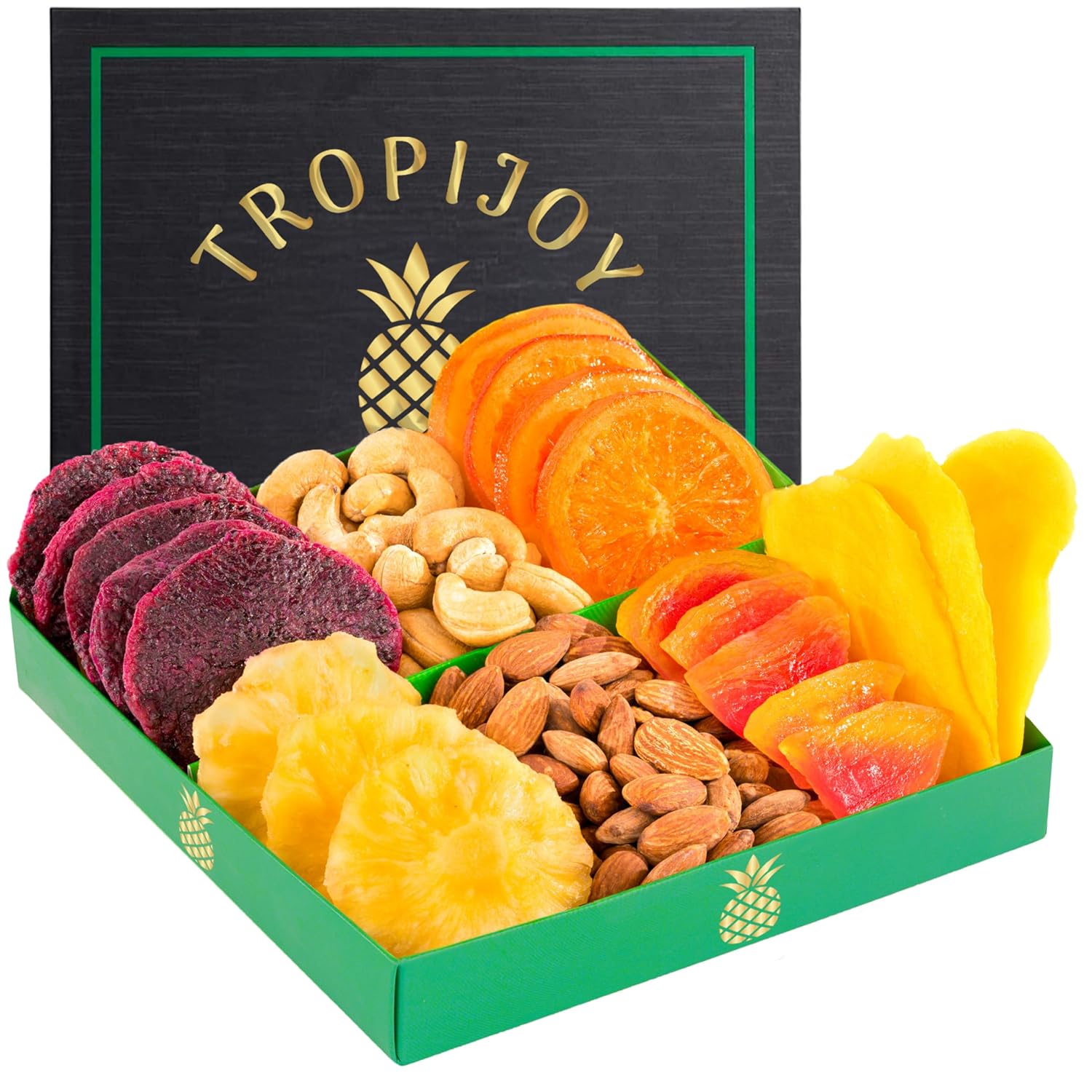 Dried Fruit Gift Basket - 7 Tropical Flavor Dried Fruit Basket Gift | 12.5oz Soft Dried Fruit and Nuts Gift Basket - Dry Fruits Gift Box | Food Gift Baskets for Women Snack Gift Basket for Mom & Dad