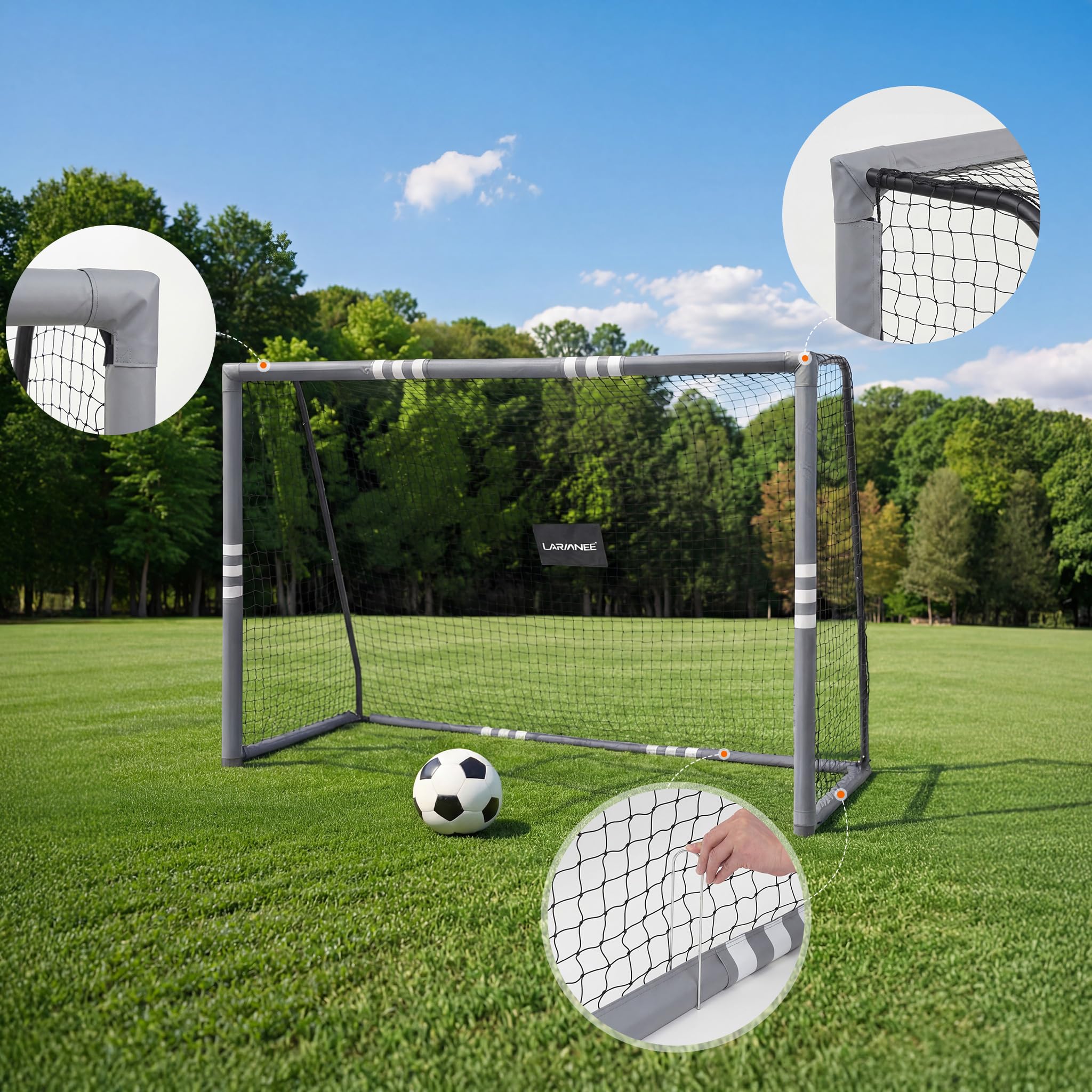 LARMNEE But de Football de 240 cm, Cage de Foot pour Enfant et Adulte, But de Football avec Mousse de Protection, Cage de Foot résistante aux intempéries, Filet en PE