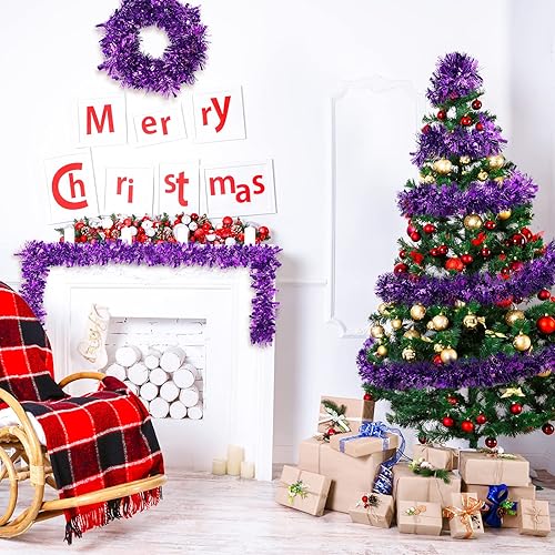 Miniatura 10 de Guirnalda de oropel de Navidad de 50 pies en 1 unidad, guirnalda metálica de oropel torcido, decoración de árbol de Navidad, cumpleaños, boda, Año