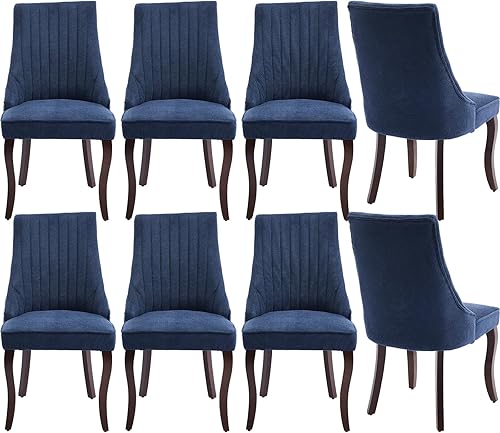 Miniatura 43 de Mid-Century - Juego de 2 sillas de comedor modernas, tapizadas de tela con canal copetudo, Sillas de Comedor con patas curvadas de madera maciza, 05