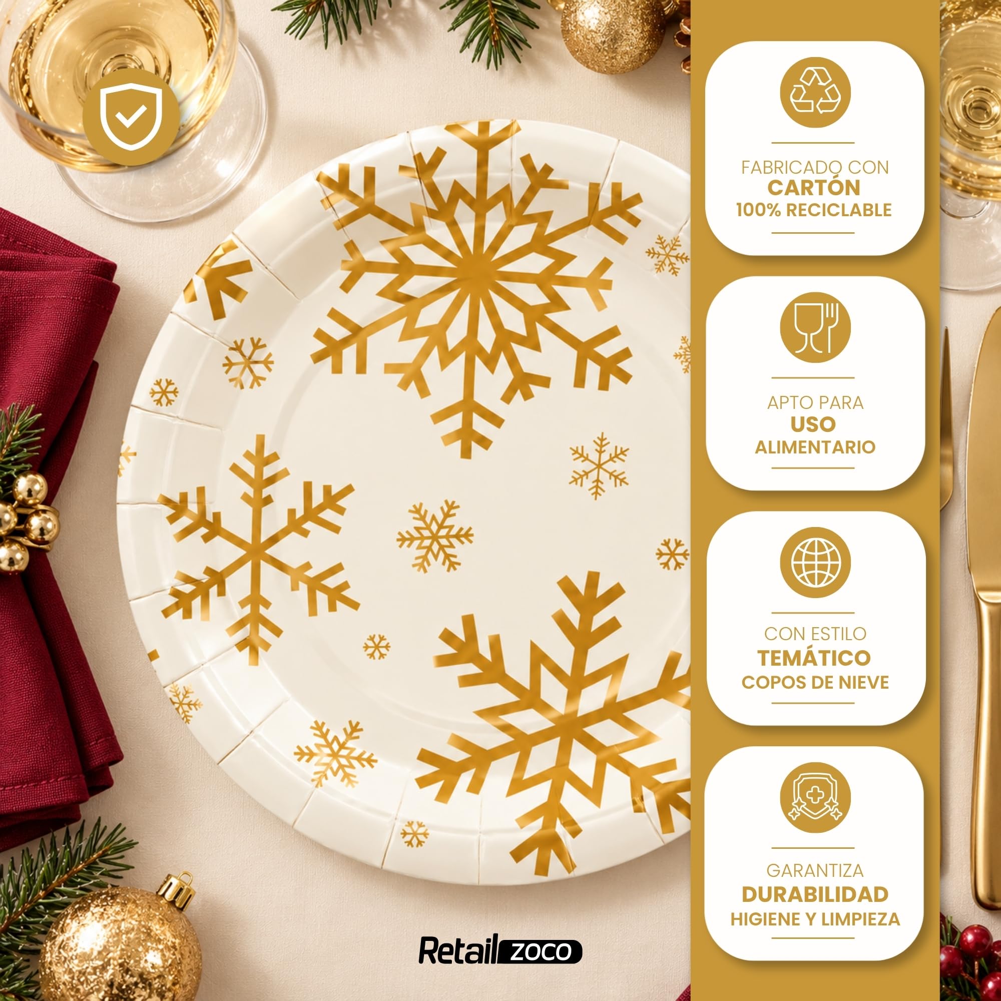 Platos de cartón, Platos Desechables cartón, Copos Navidad, 12 Unidades - imagen 3