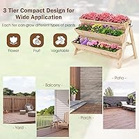 Vista 4 de Giantex Cama de jardín elevada, maceta vertical con estante de almacenamiento, maceta elevada de 3 niveles con ganchos laterales, cama de jardín