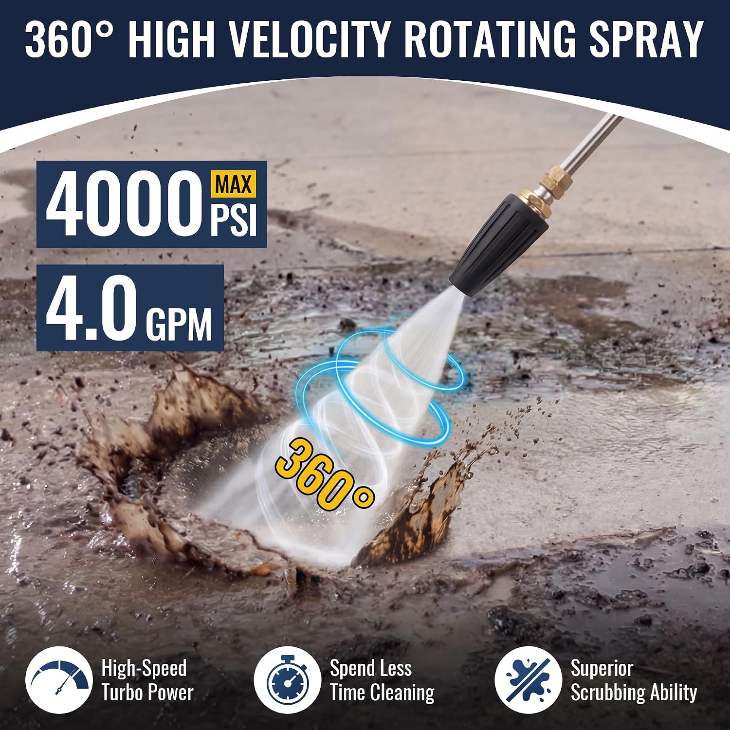 2 Set Pressure Washer Turbo Nozzle, 4000 PSI Rotating Pressure Washer Tips with 1/4'' Quick Connect 360° Power Turbo Tips for Cleaning Brick, Concrete, Vinyl Surfaces 4.0 GPM 4.0 Orifice