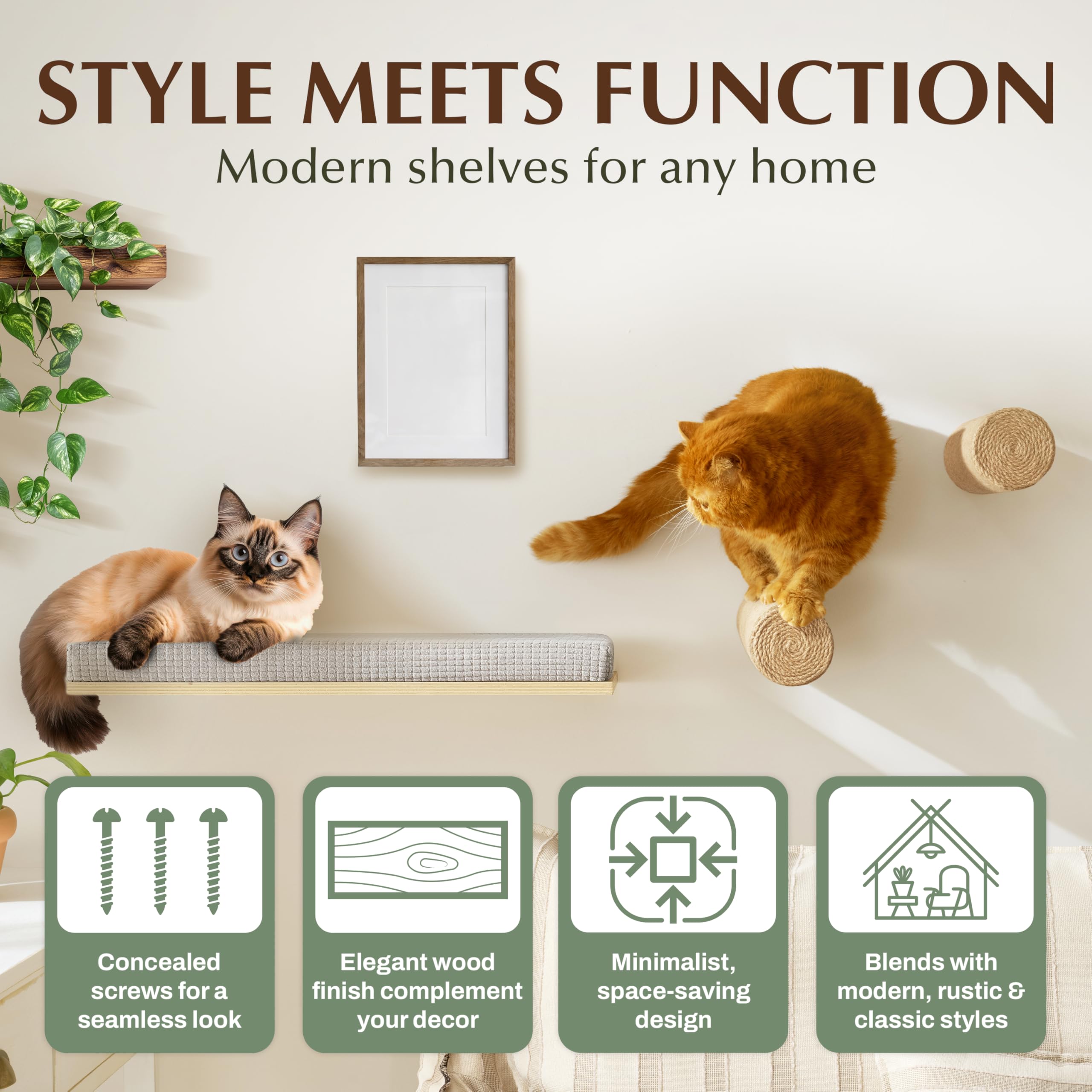 2-Pack Sisal Wall-Mounted Cat Climbing Wall Steps, Cat Wall Steps/Stairs with Sisal Scratching Surface, Wall Shelf Furniture for Climbing & Play for Kittens & Cats, Hidden Mounts - image 6