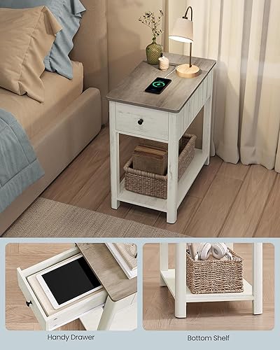 Miniatura 4 de VASAGLE Mesa auxiliar con estación de carga, mesa auxiliar con puertos USB y tomas, mesita de noche con almacenamiento, para sala de estar,