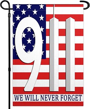 911 Garden Flag 12x18 Inch We Will Never Forget Yard Flag 3Ply Polyester 9/11 Memorial Flags for Outdoor Indoor House Outside Decor