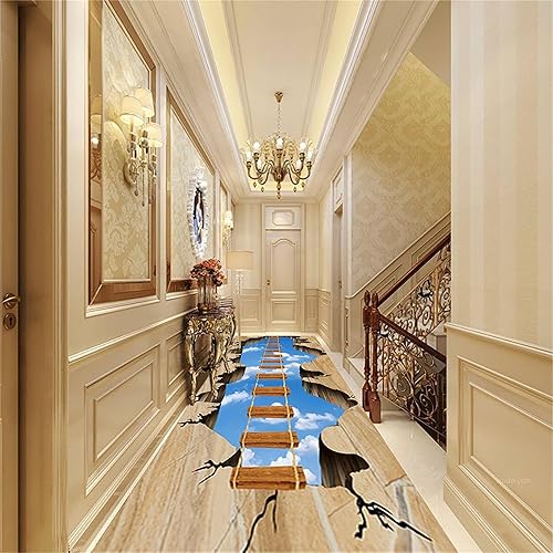 Miniatura 2 de Alfombra de pasillo de puente 3D, 4 x 12 pies, divertida alfombra de pasillo con ilusión óptica de cielo sobre puente y acantilado, gran área,