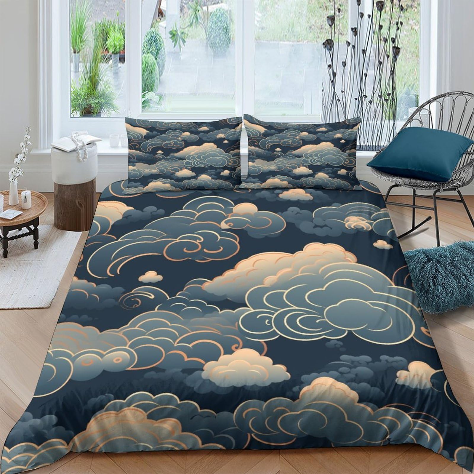 Parures de lit vintage Nuage auspicieux housse de couette double 200x200cm microfibre