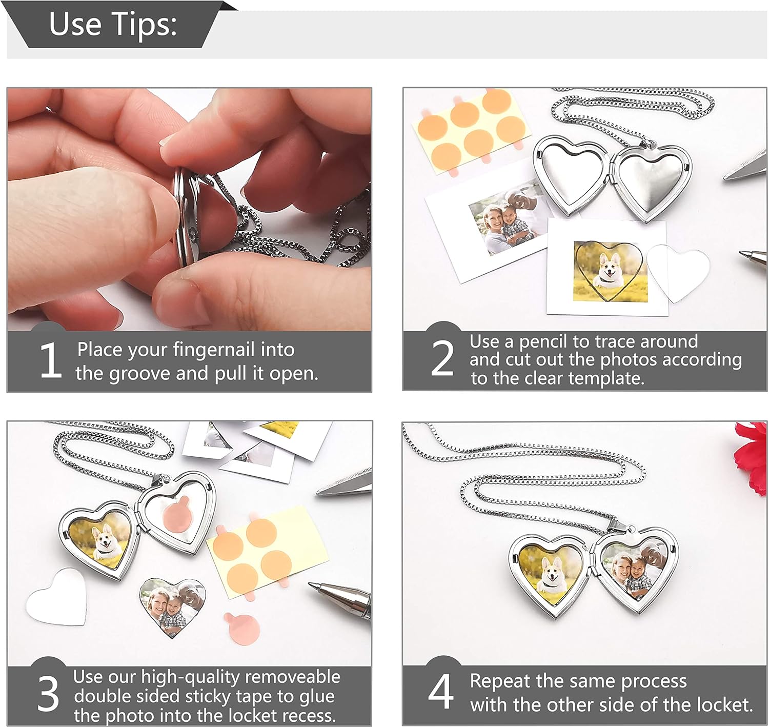 Love Heart Locket Necklace That Holds Pictures, Initial Alphabet A-Z Photo Lockets - Image 6