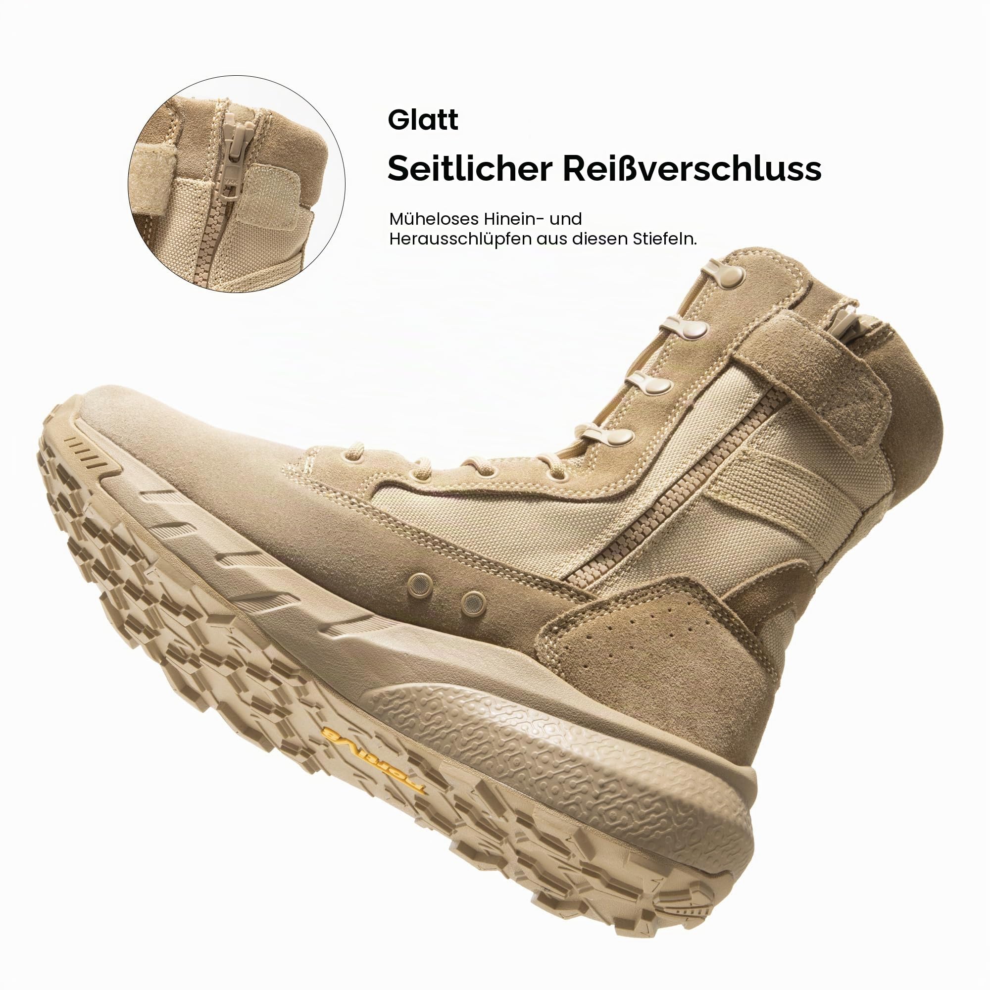 NORTIV 8 Herren Atmungsaktive Taktische Militär Arbeitsstiefel Mit Seitenreißverschluss Leder Leichtgewicht Wanderschuhe Motorrad Kampfstiefel